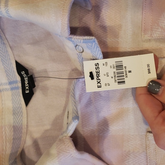 Express plaid Flannel shirt jacket crop - Picture 6 of 7